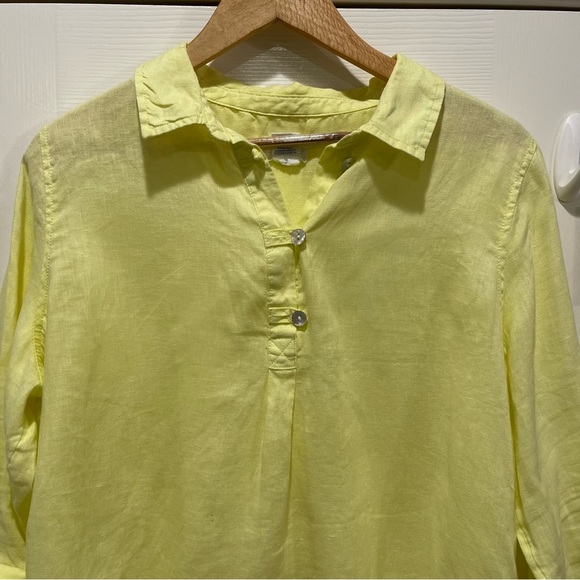 Sigrid Olsen Pop Over Blouse Women’s L Linen Yellow Rolled Sleeves Shirt Tunic - Picture 3 of 11